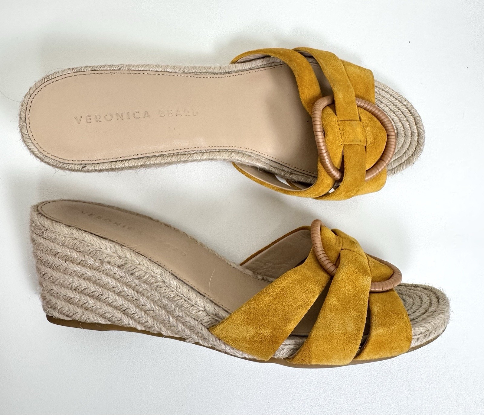 Veronica Beard Espadrille Sandals Shoes Yellow Suede Size Us 9 Raffia Ring